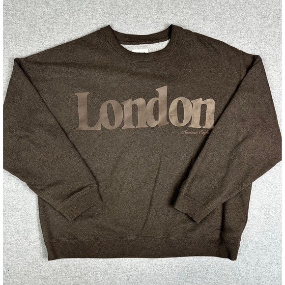 American Eagle Outfitters Tops - NWOT American Eagle London Sweatshirt Womens XL Brown Oversized Graphic Pullover